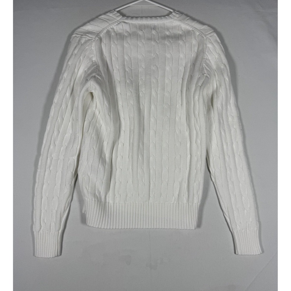 NWT Polo Ralph Lauren Sweater Women's Large White Cotton Cable Knit Crew Neck - Picture 7 of 10